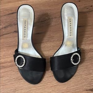Caparros black satin open back sandals, size 7.5